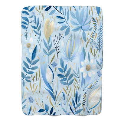 Azure Flowers - 1 Piece Premium Sherpa Blanket