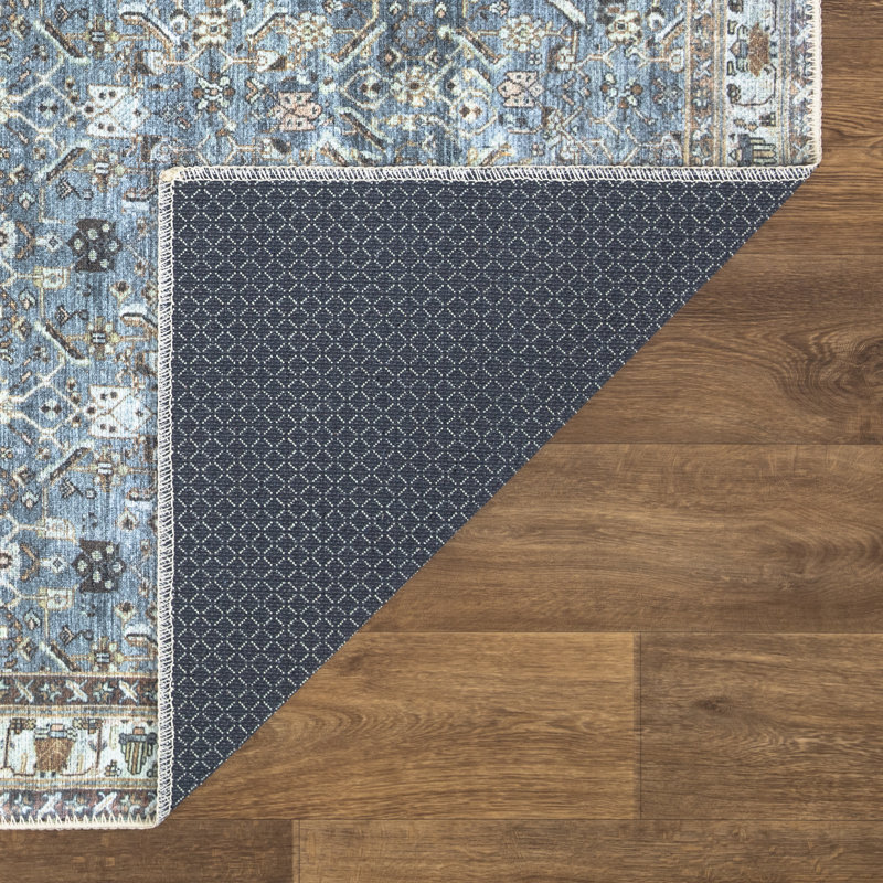 Machine Washable Area Rug - Blue / Beige Rug for Living Room, Bedroom, Dining Room, Kitchen - Ferri, Rectangle 8' x 10'
