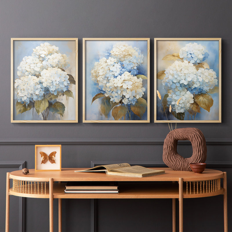 Étude florale, série XL III, ensemble de 3 estampes numériques, prêt à accrocher, Naturel, H 28 po x l 66 po