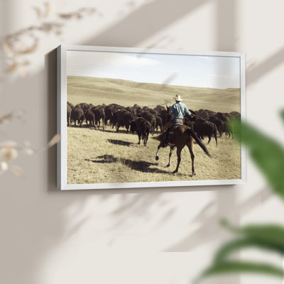 Bison Roundup -Framed Print - Restickable