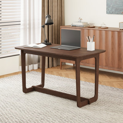 Elegant Light Coffee Rubberwood Console Table,Rounded Corners With Foot Pads