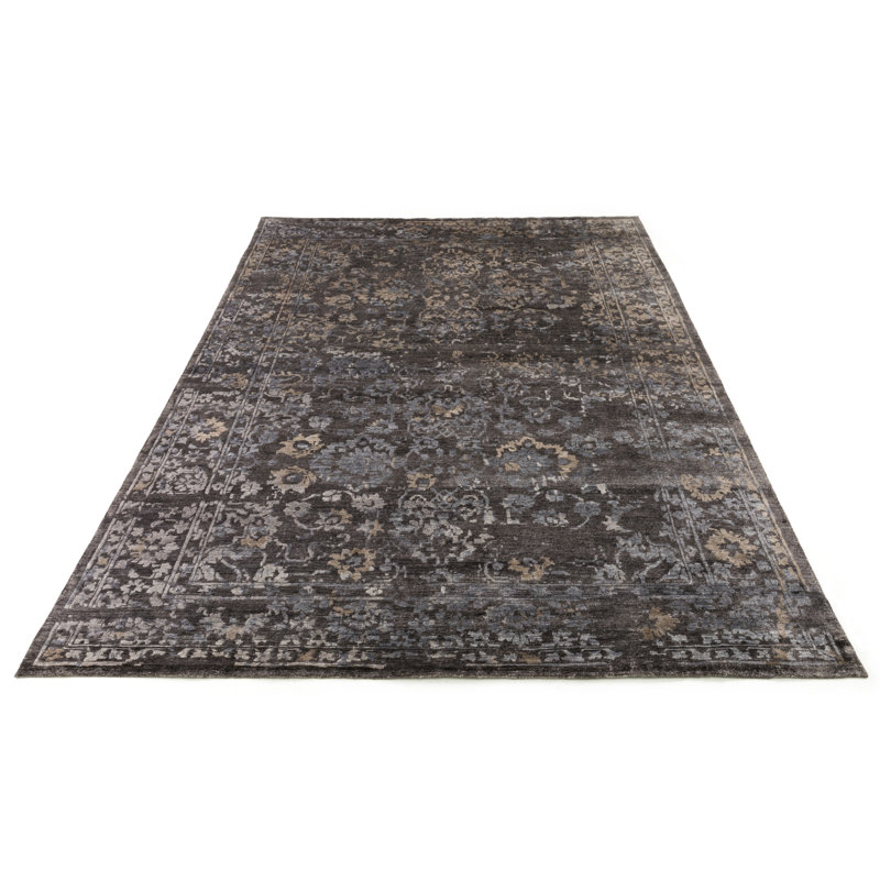 Tapis décoratif gris foncé noué à la main leffel, Rectangle 7 pi 9 po x 9 pi 9 po