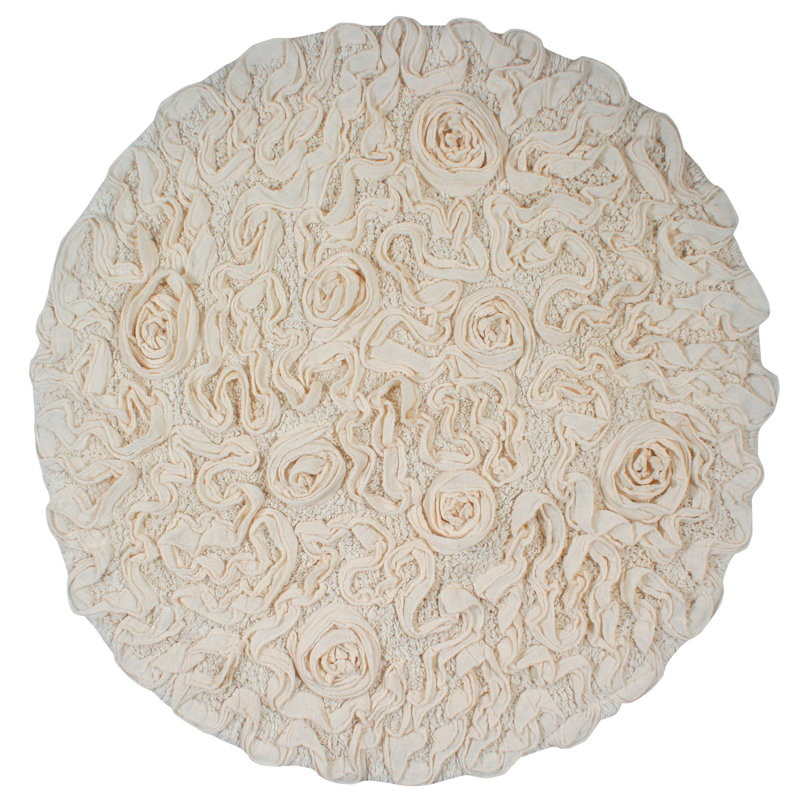 Franciska 100% Cotton Machine Washable Round Bath Rugs, Ivory, 30"W x 30"L