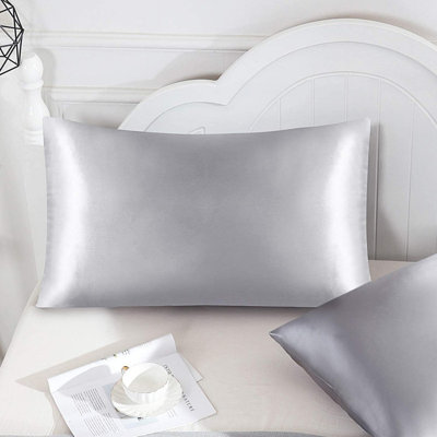Set of 2 Satin Silk Pillowcases for Skin and Hair, Satin Pillow Cases for Women with Envelope Closure, Soft Breathable Smooth Cooling Silk Pillow Covers for Gifts, Gray 51*102cm