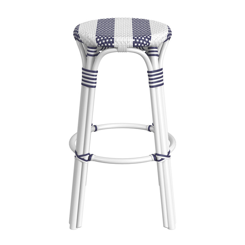 Tobias Rattan Bar Stool & Counter Stool, Bar Stool (30" Seat Height), White/Navy Stripe/White Rattan Frame