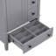 Meuble-lavabo gris de 61 cm (24 pouces) avec lavabo en céramique intégré, comprenant une tablette double sur la porte, des tiroirs à fermeture amortie et une porte d'armoire à fermeture amortie.