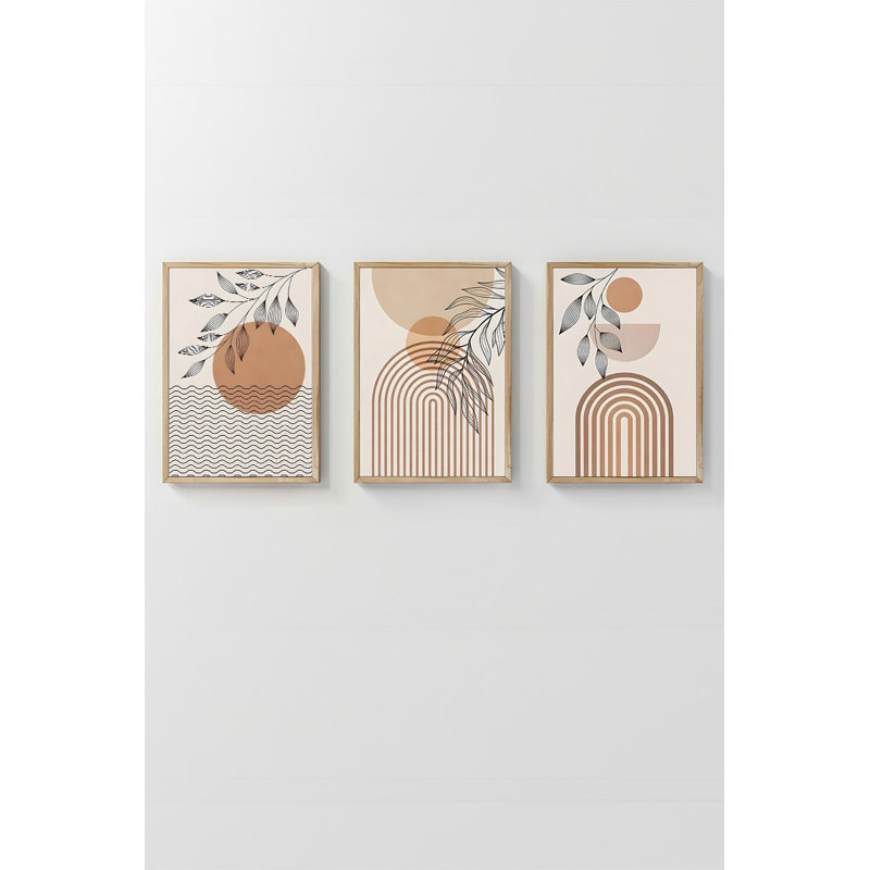 Ensemble de 3 peintures élégantes encadrées décoratives, 12,9 po x 18,9 po | Cadre 100% bois massif (épaisseur: 0,8 pouce), œuvre d'art 100% MDF | Impression numérique éclatante, parfaite pour la décoration de salon et de bureau