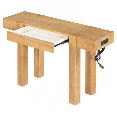 Minimalist Solid Wood Console Table with Hidden Storage Drawer and Integrated Charging Station