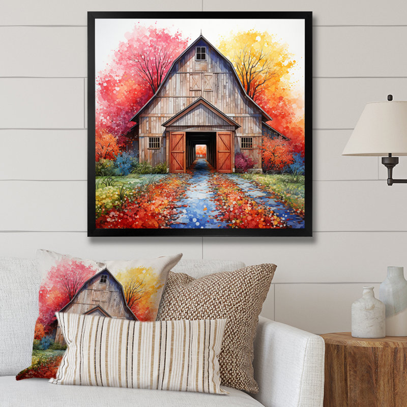 Impression sur toile Barn Symmetry Pointillism I, H 24 po x l 24 po x P 1 po, Cadre simple noir