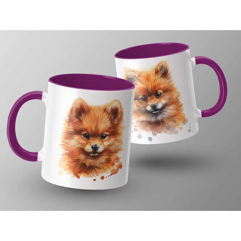 Adorable Watercolor Pomeranian Dog 11oz Coffee Mug, Purple, 1