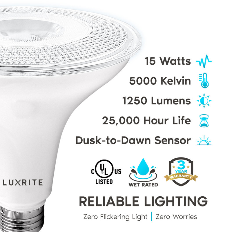 15 Watt (120 Watt Equivalent), PAR38 LED, Dusk to Dawn Light Bulb, E26/Medium (Standard) Base, 5000K