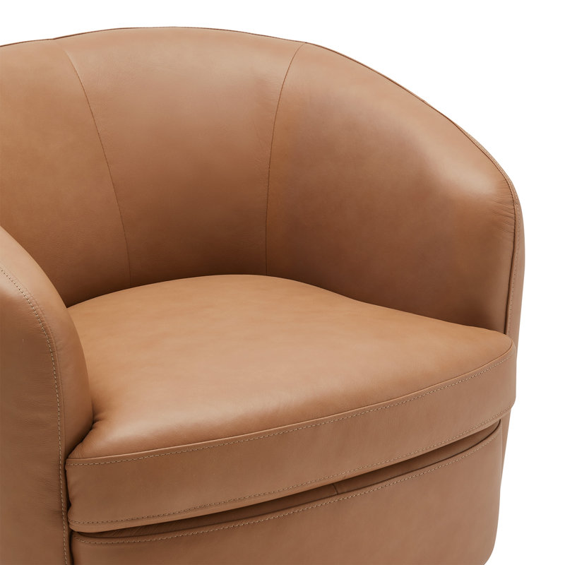 Fauteuil demi-tonneau en cuir Marcy Geniue, Aline noyer cendré, Marron foncé