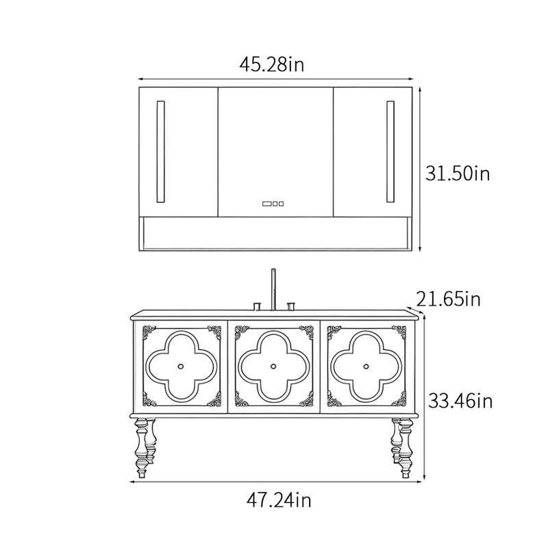 American-style fashionable bathroom cabinet, 47", Off-White