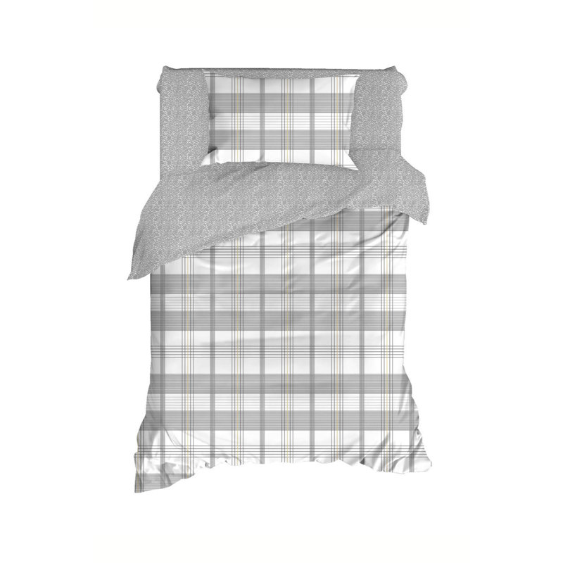 Ensemble de housse de couette 100% coton gris / blanc Ilford, Housse de couette 61 po x 87 po + 1 taie d'oreille