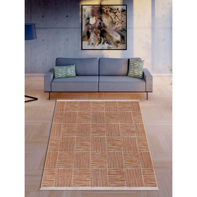 Rhaya Geometric Machine Made Indoor / Outdoor Area Rug, Rectangle 6'7" x 9'6"