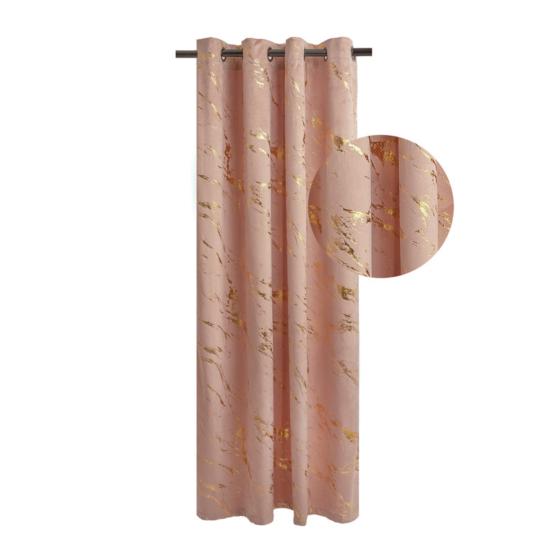 Harto Velvet Room Darkening Curtain Single Panel, Pink/Gold