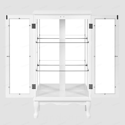 Armoire vitrée avec tablettes réglables et panneau arrière en miroir, portes en verre trempé