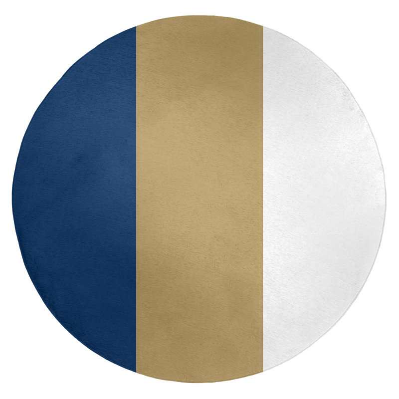 Tapis à rayures bleu marine/doré, Rond 5 pi