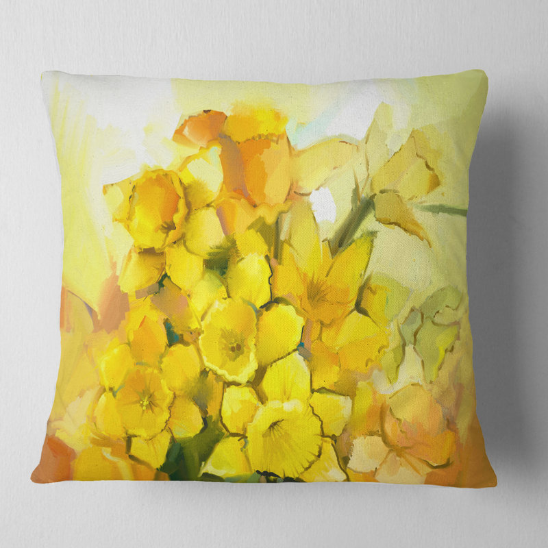 Bouquet de fleurs de narcisses jaunes - Coussin décoratif à imprimé floral, 18 po x 18 po, Carré