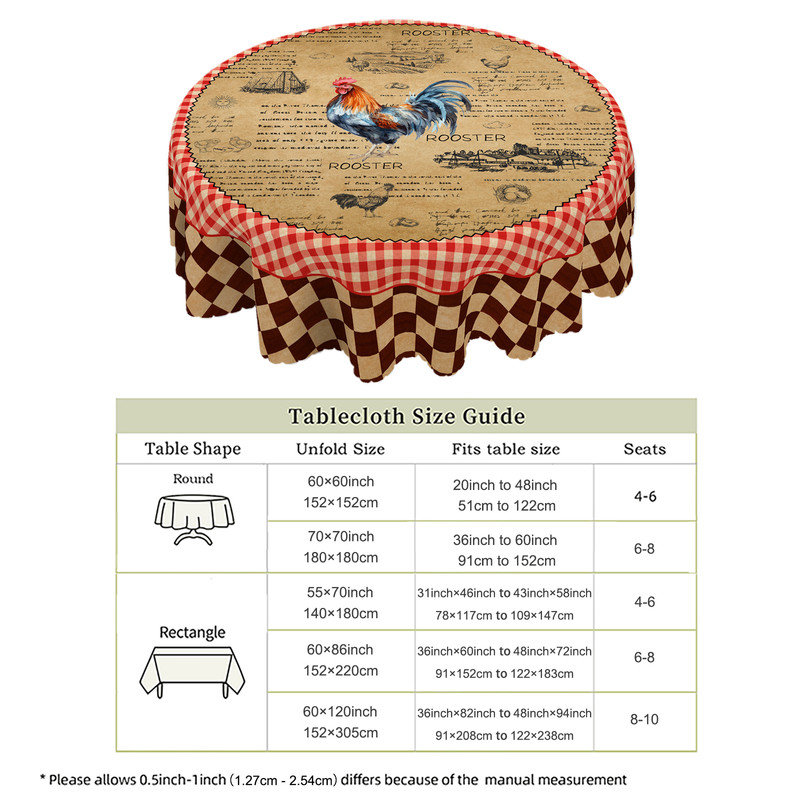 Machine-washable polyester tablecloth with rooster country design