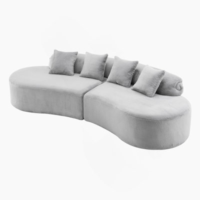 Innovative And Comfortable Curved Flannelette Multi - Seater Sofa With Pillows, For Living Room Relaxation And Gatherings