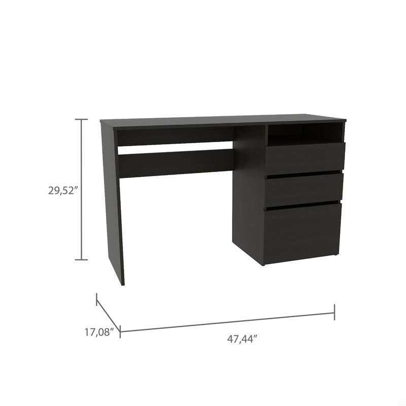 Three Drawer Computer Desk, One Shelf, Black