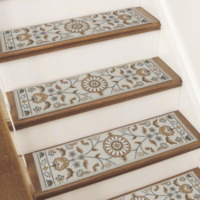 Tapis d'escalier pour tapis d'escalier en bois antidérapant lavable à la machine Tapis d'escalier 8 po x 30 po pour tapis intérieur et extérieur pour enfants, personnes âgées et animaux de compagnie, 100% polyester, envers en TPE, 15 pièces, brun / gris