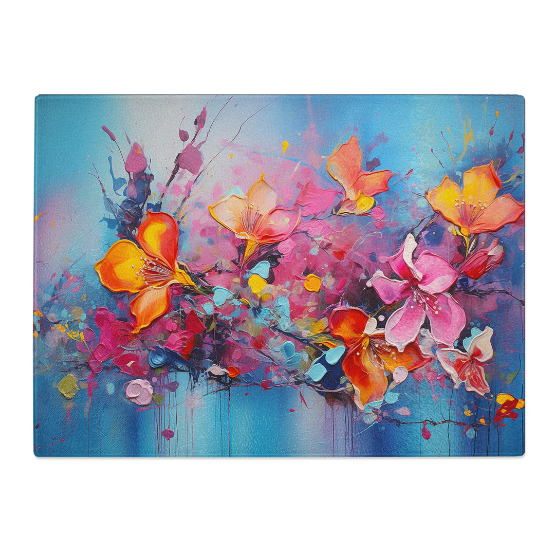 Floral Art Abstract  Glass Chopping Board