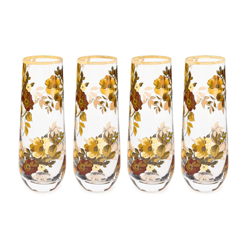 Wild Rose Stemless Flute, Set Of 4