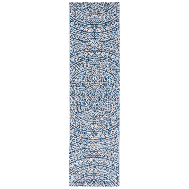 Ellefson Ivory/Navy Indoor/Outdoor Area Rug, Runner 2'3" x 10'