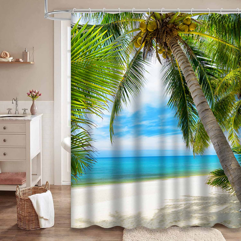 Arbre vert avec plage de sable blanc et palmier tropical luxueux avec 12 crochets, L 72 po x l 72 po