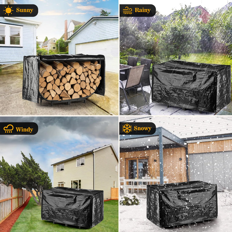 Support à bois de chauffage d'extérieur 40 po avec couvercle, support à bûches en métal pour foyer, patio, porche, jardin, jardin