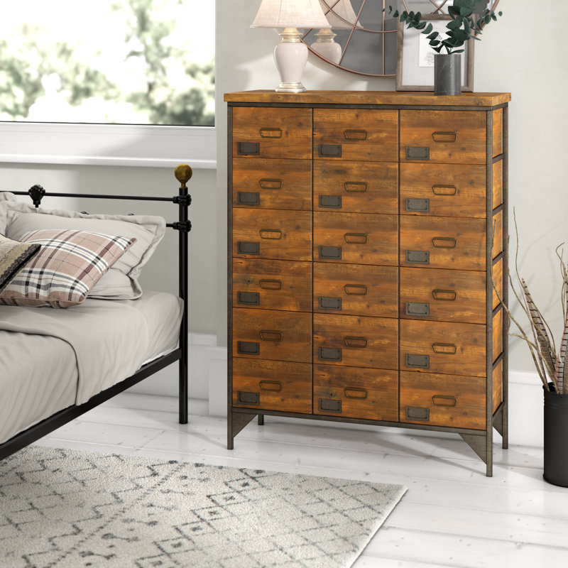 Mignon Solid Wood 103.5cm W 18 - Drawer Chest of Drawers, Mango wood/Steel