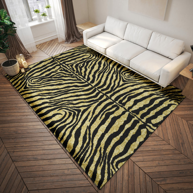 Tapis doré à motif animalier, Rectangle 8 pi x 10 pi