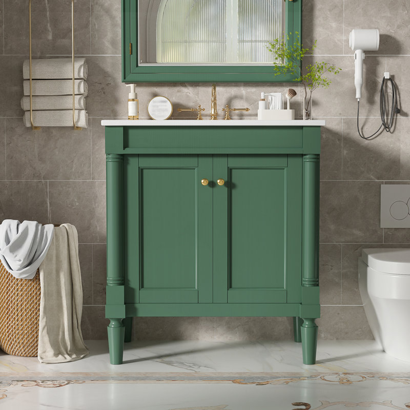 Armoire de meuble-lavabo 30 po avec lavabo en céramique, 30 po, armoire de rangement avec portes à fermeture douce et pieds en bois massif