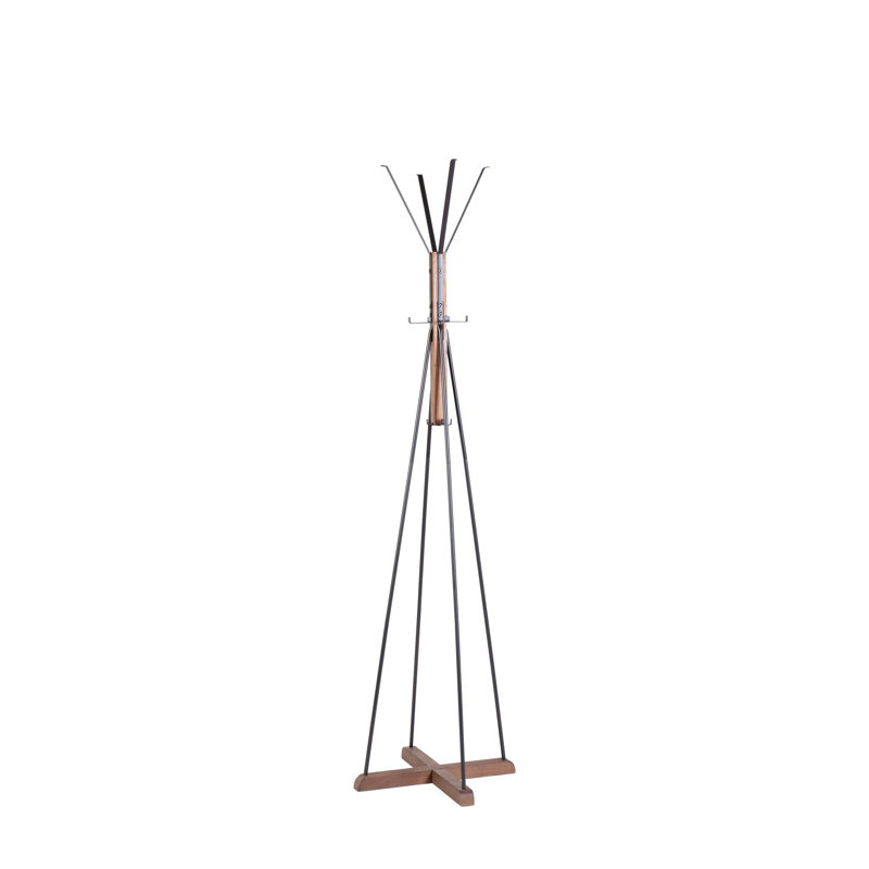 Portemanteau autoportant robuste en bois naturel et en acier inoxydable à 8 crochets pour la chambre à coucher et le salon