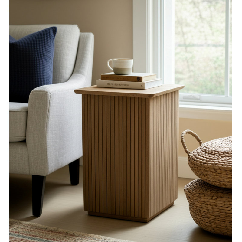 Elegant Accent Side and End Table with Natural Wood Slats – Stylish Narrow End Table with Compact Design and Decorative Style – Functional Surface for Bedroom or Living Room End Tables – 20", Brown