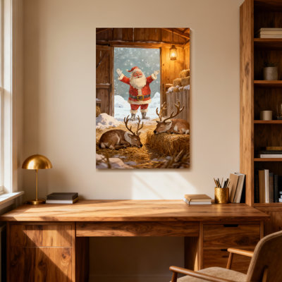 Noël, père Noël, renne, grange, scène hivernale