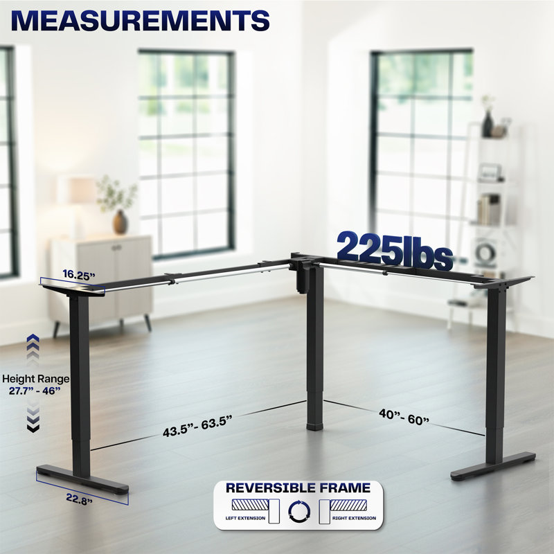 VIVO Black Large Electric Single Motor Corner Desk Frame, 27.7" H x 54.5" W x 40" D, Black