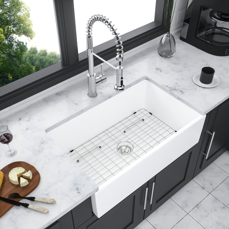 White Ceramic Kitchen Sink 36 Inch - And To Stains Single Bowl, Strong Scratch