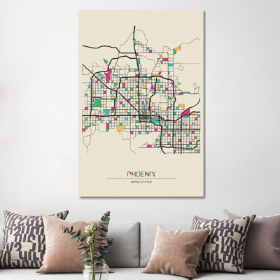 Phoenix, Arizona Map by Ayse Deniz Akerman - Wrapped Canvas Painting