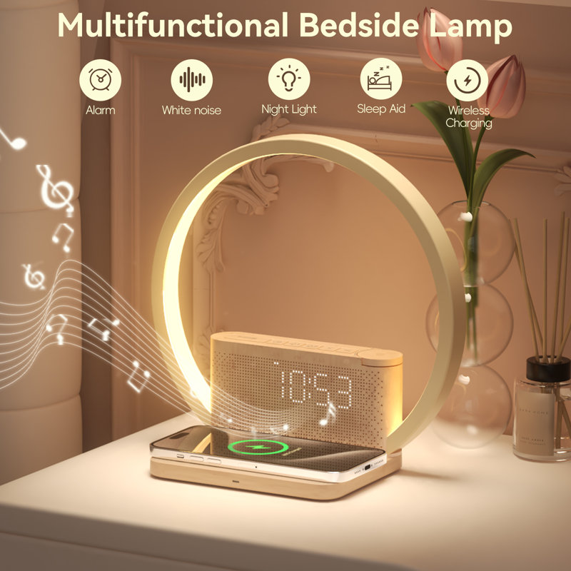 Sunrise Alarm Clock – Wireless Charging, White Noise, Touch Lamp & Dual Alarms for Heavy Sleepers,Tabletop Clocks