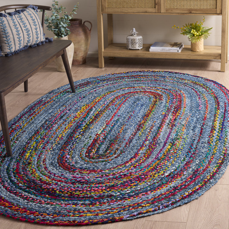 Tapis en coton tissé à la main Asht, Ovale 5 pi x 8 pi