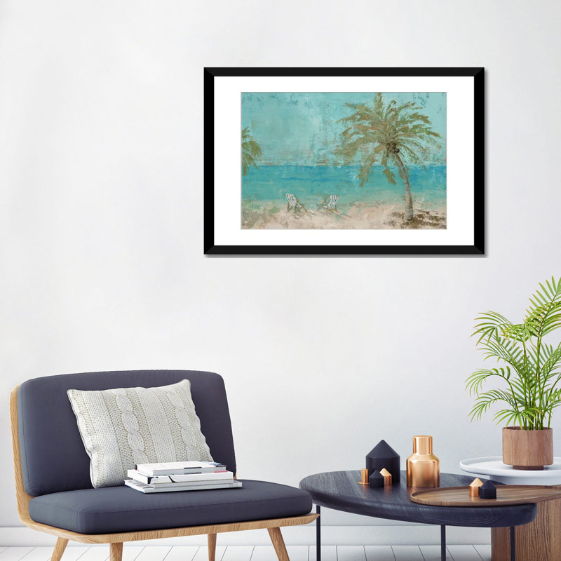 « beach day landscape i », impression sur toile, H 24 po x l 32 po x P 1 po, Papier d'art encadré noir, Blanc