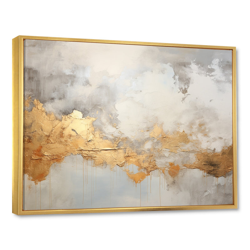 Tempêtes de minimalisme beige sur toile, Cadre flottant doré, H 12 po x l 20 po x P 1 po