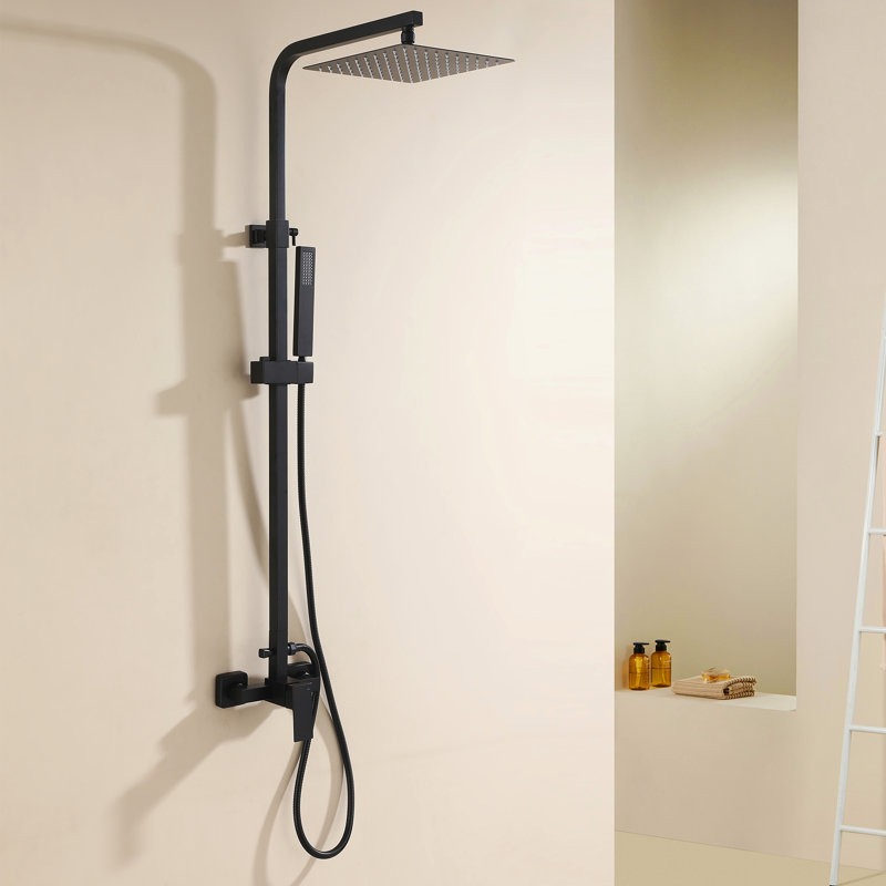 Ensemble de robinet de douche d'extérieur noir mat, pomme de douche à pluie avec douchette, Noir mat