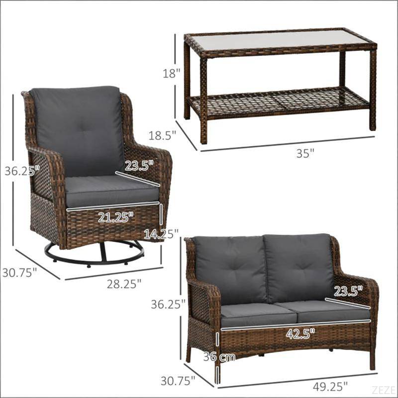 Ensemble de conversation près de la piscine, ensemble de table et chaises de salle à manger de patio, ensemble de meubles de patio 4 pièces