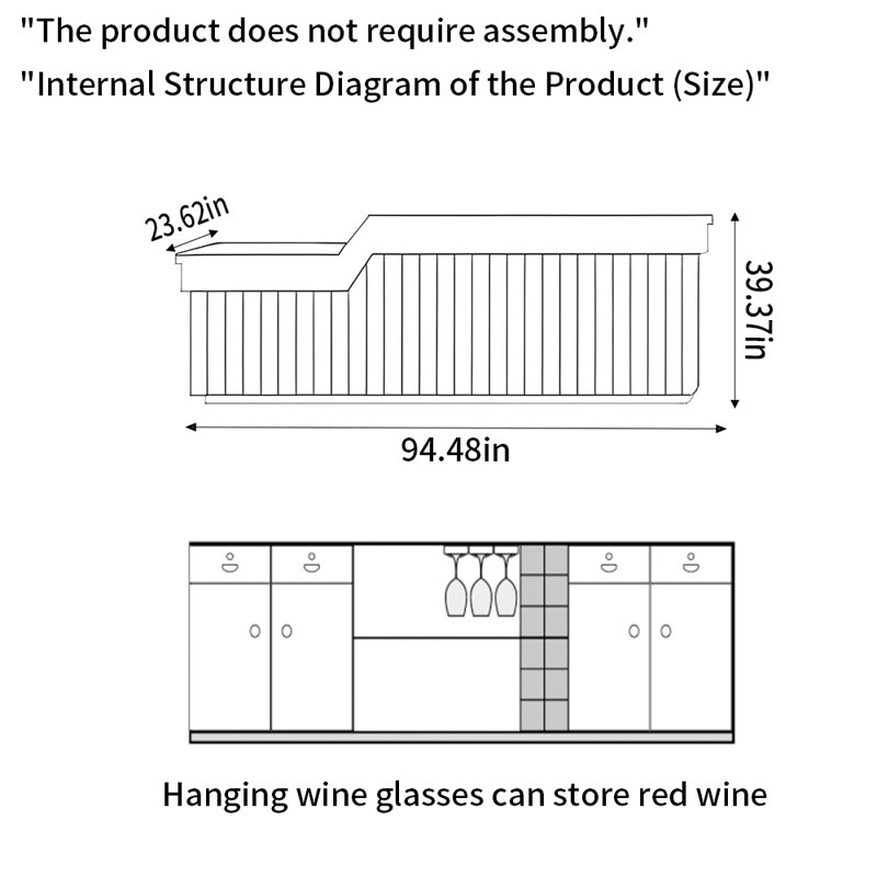 Wine Bar Cabinet with Open Storage, Lockable Drawers, and Hanging Wine Glass Rack – No Assembly Required, Brown