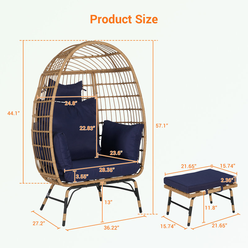 Fauteuil en rotin avec repose-pieds et coussins épais, Bleu très foncé