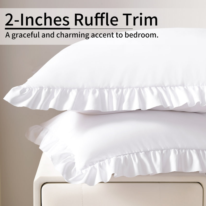 Paquet de 2 taies décoratives à bord froncé, enveloppes décoratives pour chambre à coucher, Très grand lit, Blanc